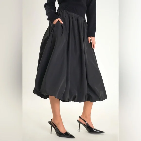 NWOT Endless Rose Black Bubble Midi Skirt - Picture 2 of 9